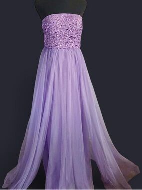 Faeriesty Lavender Sequin Tube top Contrast Mesh Hem A line Evening Gown